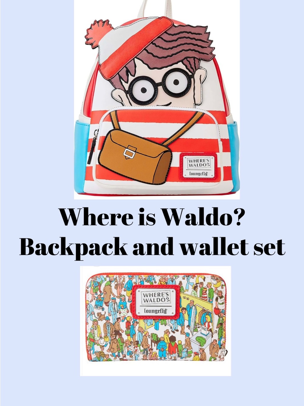 Loungefly Red White and Blue Where's Waldo? Kids Backpack & Wallet Set